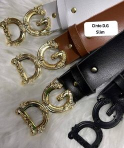 Cinto Feminino Estilo Dolce Gabbana DG Couro Fivela Logo Dourada