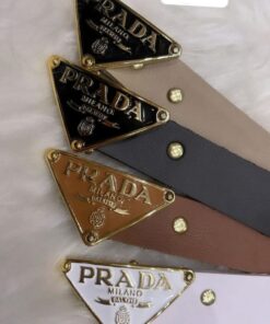Cinto Feminino Estilo Prada Couro Premium Fivela Triangulo Logo