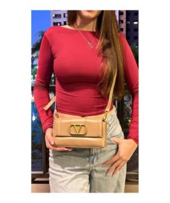 Bolsa Feminina Baguette Tiracolo Logo V Corrente Dourada