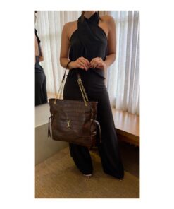 Bolsa Feminina Tote Croco Corrente Dourada Grossa Luxo