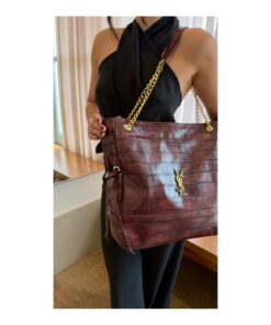 Alternative view of Bolsa Feminina Tote Croco Corrente Dourada Grossa Luxo