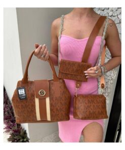Kit Bolsa Feminina Tote Monograma 3 Pecas Carteira Necessaire