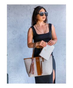 Kit Bolsa Feminina Tote Monograma Capodarte Carteira Franjas